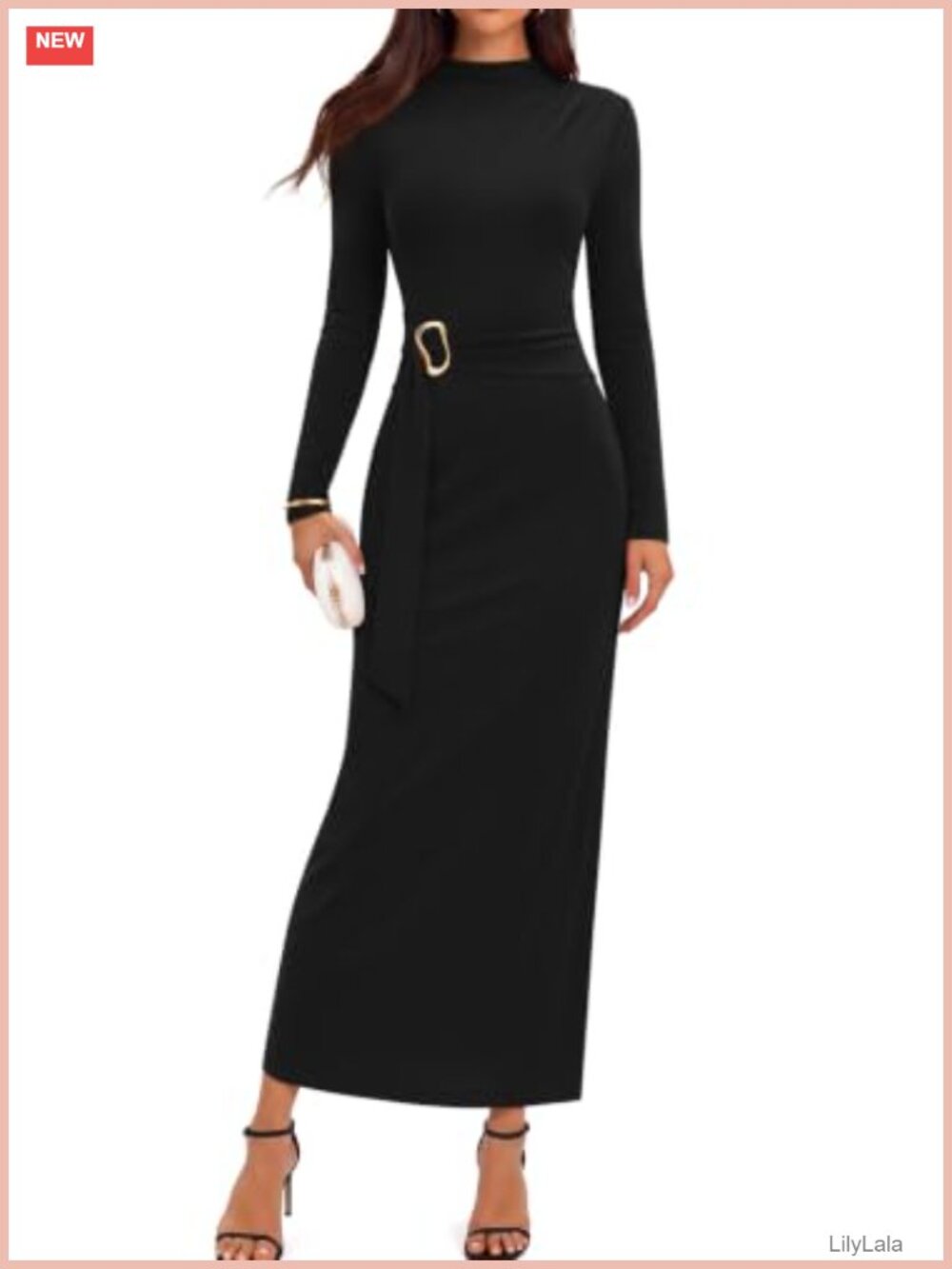 Women's Long Sleeve Bodycon Maxi Dress Mock Neck Ruched Cocktail Wedding Guest